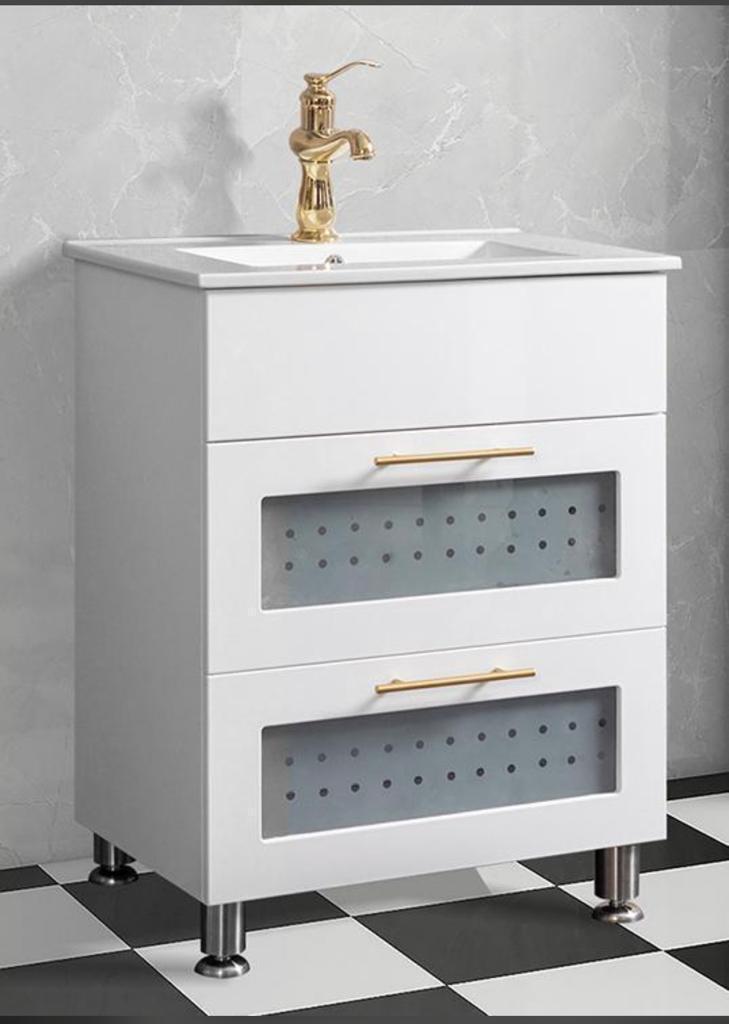 WHITE MARBLE BATHROOM CARBINET BASIN